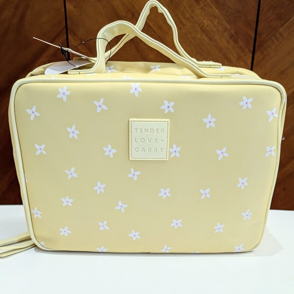 NWT Tender Love + Carry Toiletry Weekender Bag with Hanger Yellow Purple Flowers